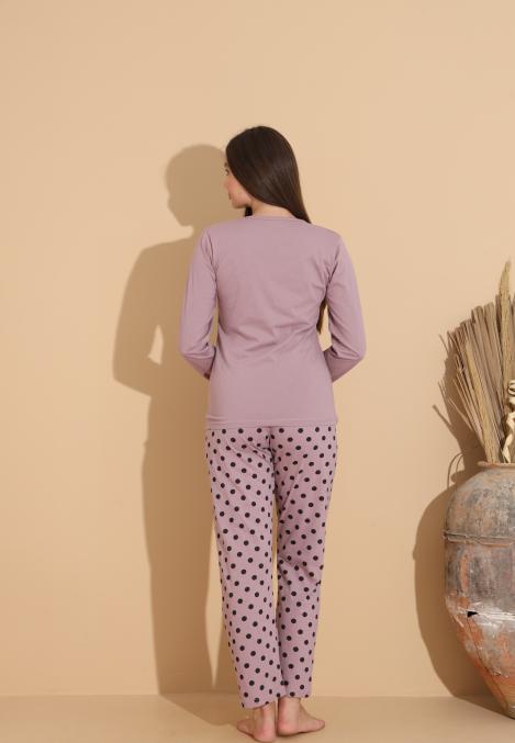 Pijama Dama „HAPPY" ,Pantaloni si Maneca Lunga,Culoare Mov, Engros